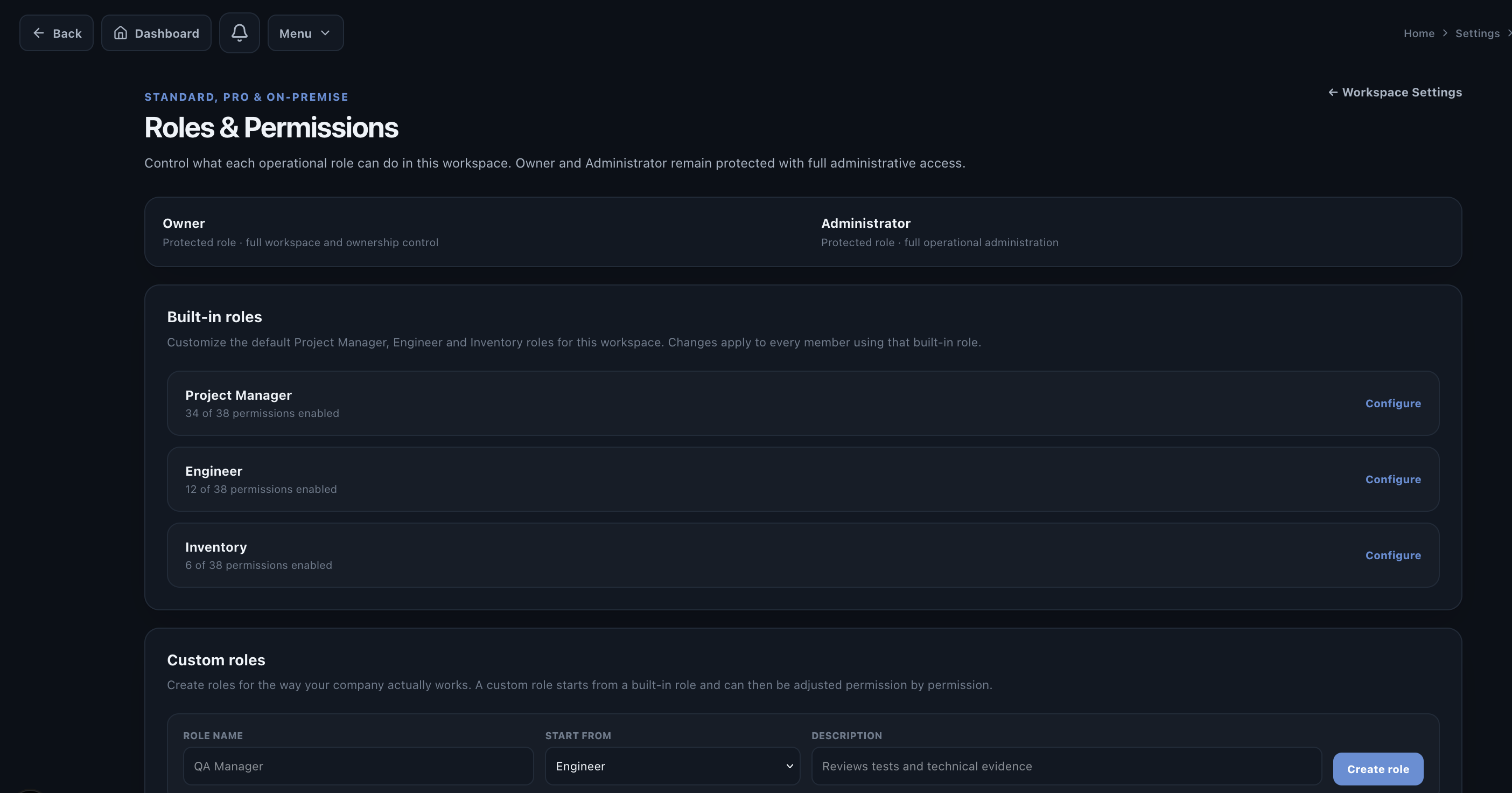 Valtoroq permissions screen