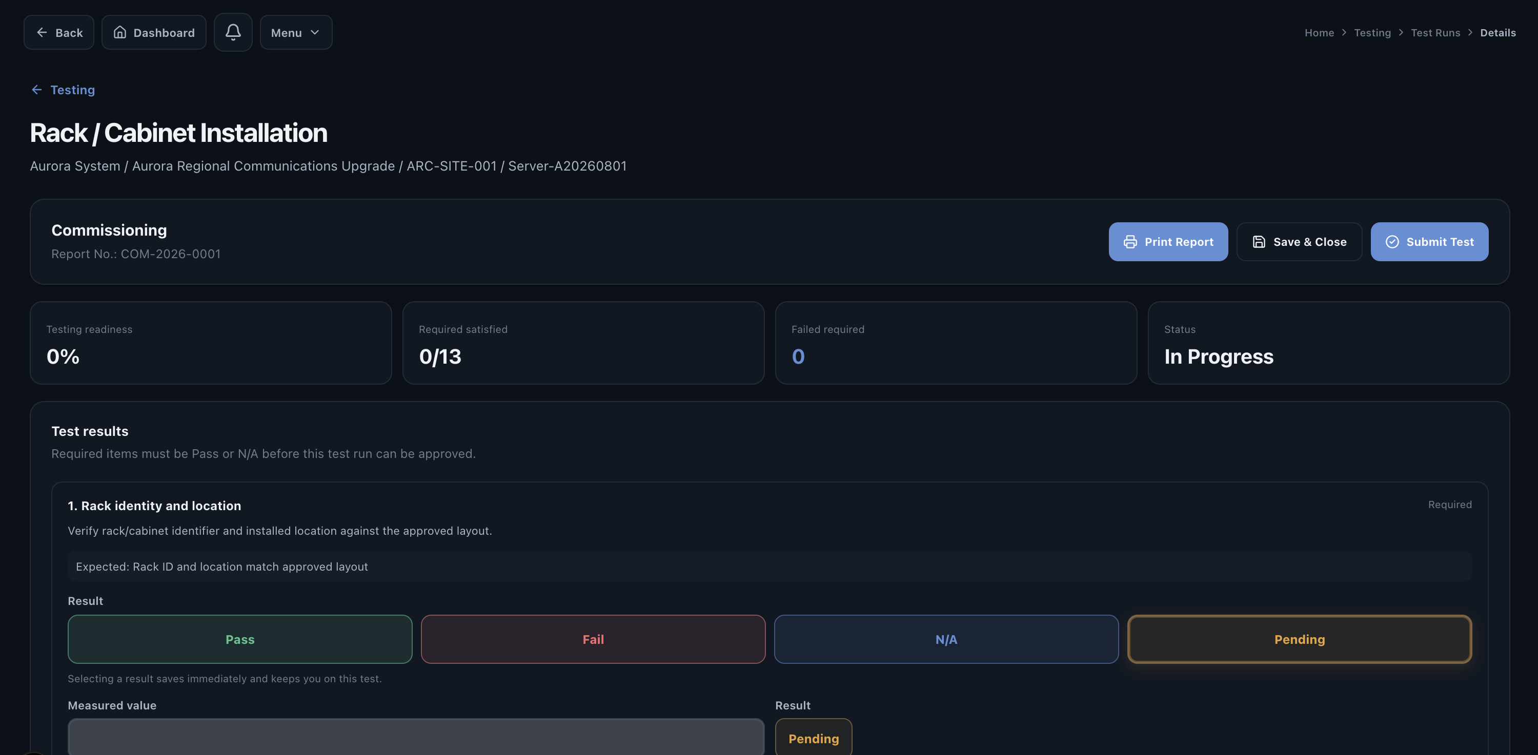 Valtoroq test run with a failed test item