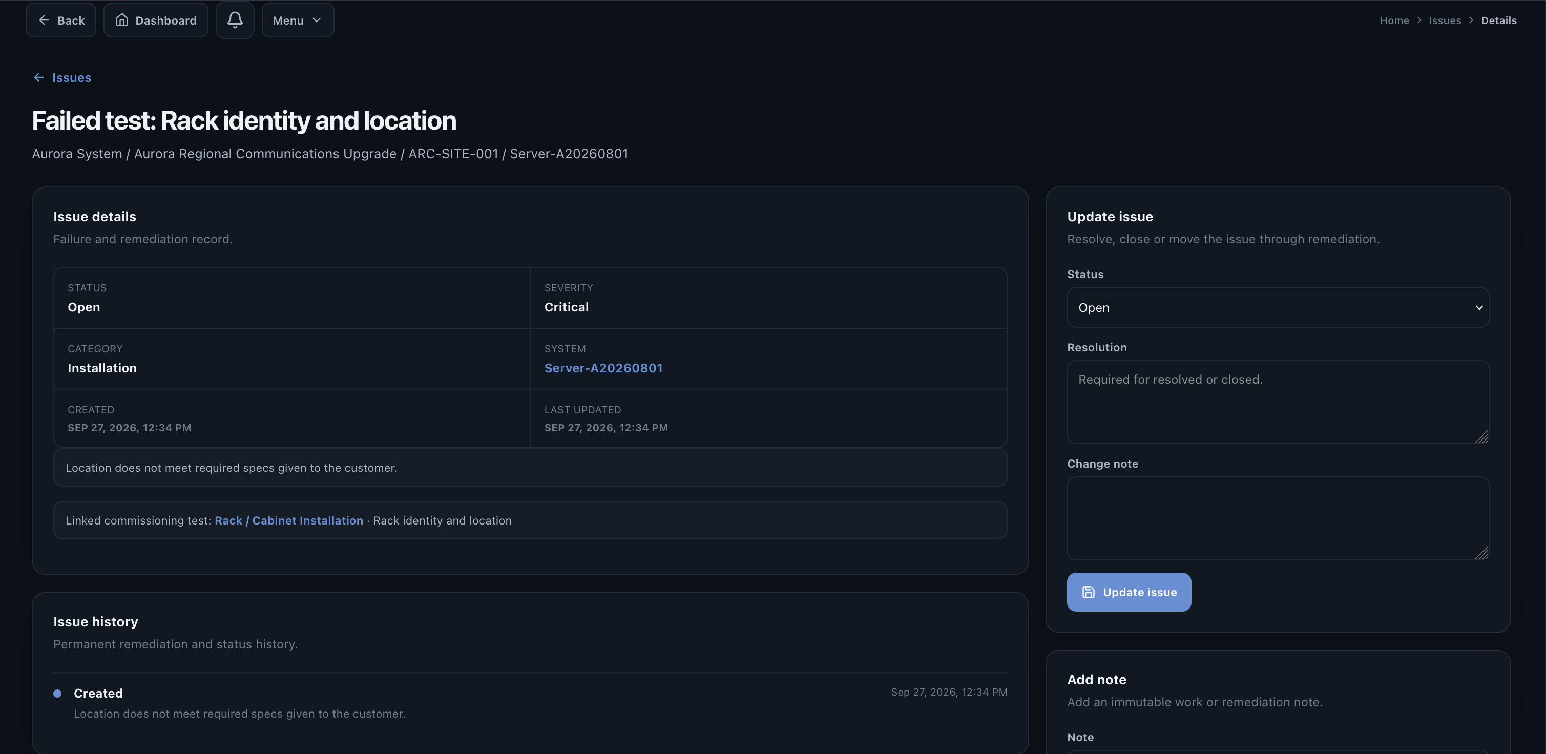 Valtoroq detailed issue remediation linked to failed testing
